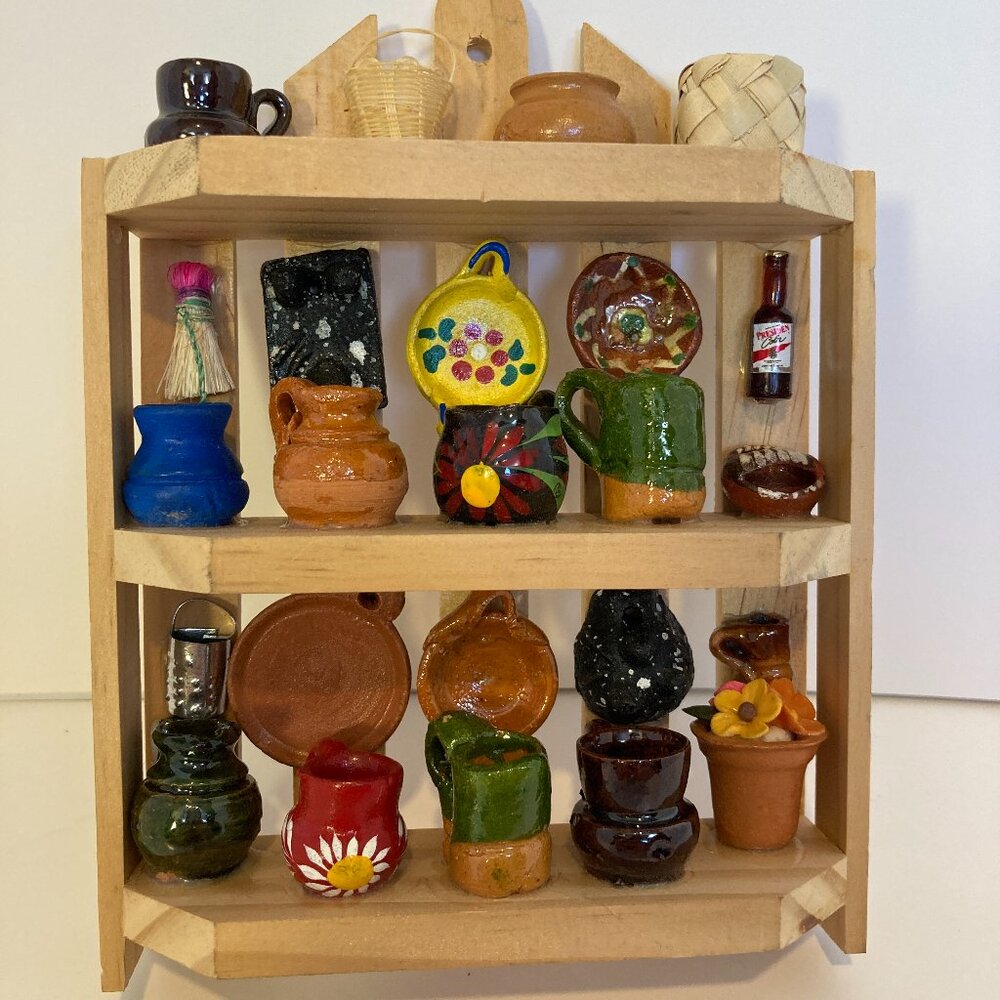 Handmade Mexican Miniature Pottery Basket Mug Kitchen Diorama Wall Decoration